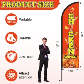 Remagr 2 Set Chicken Wings Feather Flag 8 ft Swooper Flag Kit for Advertising Chicken Banner with Flagpole and Ground Stake for Outside Businesses Restaurants Fairs