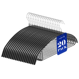 GZQXHOME 20 Pack Non Slip PVC Coating Metal Clothes Hangers No Shoulder Bump,Built-in Shoulder Hook and Bottom Rod,Suitable for Sweaters,Suits,Shirts,Skirt,Jackets (Black, 20 Pack)
