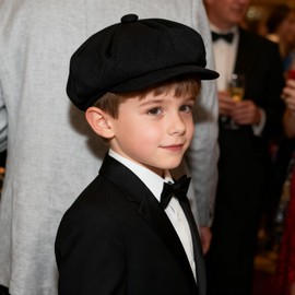Classic Cotton 8 Panel Newsboy Cap Kids Cabbie Flat Tweed Hat for 5-9 Years Old Black
