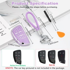 PIFOOG Key Fob Cover for GMC Yukon Chevy Tahoe Suburban 1500 2024 2023 2022 2021 Purple 6 Button Car Keys Case Shell Keychain Bling Full Protector Covers Accessories Women Girly TPU