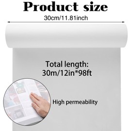 Tracing Paper Roll 30cm x 30m, Sketching & Tracing Paper for Drawing Dressmaking Sewing Pattern, White, Translucent