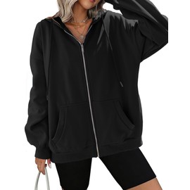 Zeagoo Womens Hoodies Oversized Sweatshirts Zip Fleece Sweaters Long Sleeve Winter Fall Outfits Fashion Y2k Clothes A-black