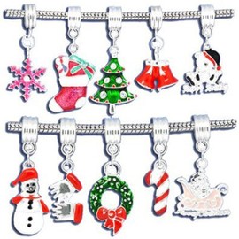 10 Christmas Beads Charm Set – Compatible with Snake Chain Bracelet, European Style Christmas Decorations