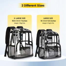 Vorspack Clear Backpack Heavy Duty - Extra Large Clear Bookbag Transparent Backpacks for Adults See Through Backpack for College Work Travel - Black