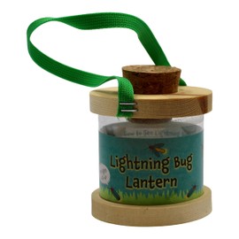 Backyard Essentials Kids Lightning Bug and Firefly Lantern, Plexiglass Chamber with Wooden Base, Air Holes, Cork Plug, and Nylon Carry Strap