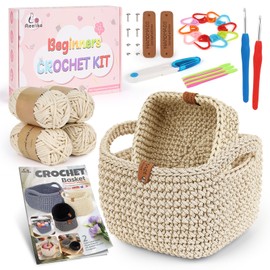 27PCS Crochet Basket Kit for Beginners (L&S), Complete Crocheting Basket for Storage, Knitting Starter Set with Instruction, Beginner Crochet Kit for Adults Kids, Crocheting Gift for Home Decor