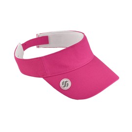 Surprizeshop Womens Golf Adjustable Velcro Visor | Velcro | Built in Magnet | Hand Enammelled 25mm Ball Makrer | Rigid Peak | Multiple Colours | Golf Visor | Tennis Visor (Pink)