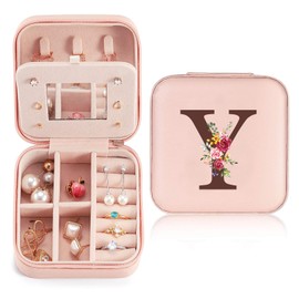 Travel Jewellery Box Small with Initial Y, Jewellery Storage for Women PU Leather, Mini Jewellery Box Jewellery Box Girls Gift, Jewellery Organiser Travel for Rings, Earrings, Necklace