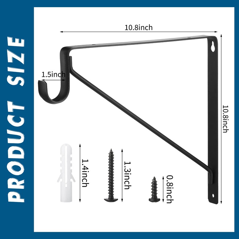 Nuogo 8 Pcs Heavy Duty Closet Rod Brackets Bulk 11"x11"