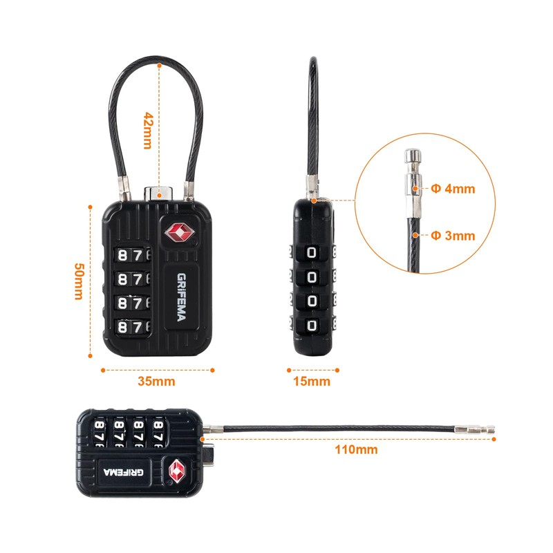 GRIFEMA GA1008 TSA Approved 4-Digit Combination Luggage Lock, Secure Travel