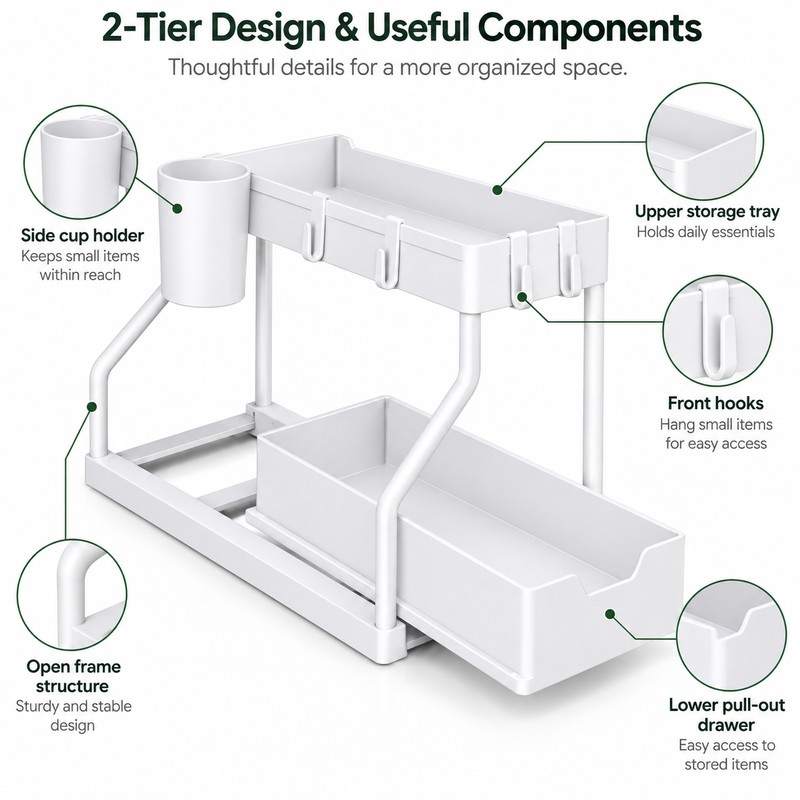2-Tier Under Sink Organizer for Kitchen & Bathroom – Stainless
