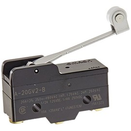 Omron A-20GV2-B General Purpose Basic Switch, High Capacity, Hinge Roller Lever, Screw Terminal, 0.5mm Contact Gap, 20A at 250VAC Rated Current