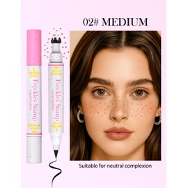 Erinde Waterproof Freckle Stamp Pen, Dual Ended Fake Freckle & Black Liquid Eyeliner, Long Lasting Quick Dry Faux Freckles Stamp Freck Pen for Natural Sunkissed Makeup, 02 Medium