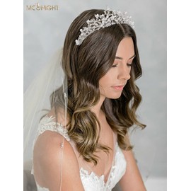 Moonight Wedding Crown for the Bride, Rhinestone Princess Tiara for Women, Prom Queen / Pageant / Bridal, Handmade Hair Accessories, Rose Gold Crown (Golden Crown, Earrings and Necklace - 3-Piece Set).