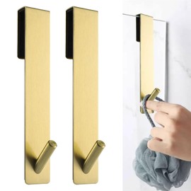 Pack of 2 Shower Hooks without Drilling, Towel Holder, Shower Glass Wall, Towel Holder, Shower Wall with Rubber Protection (Gold)