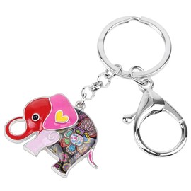 WEVENI - Llavero de aleación esmaltada de elefante de anime para mujeres y niñas, bolso de coche, Rojo, 28mm x 40mm