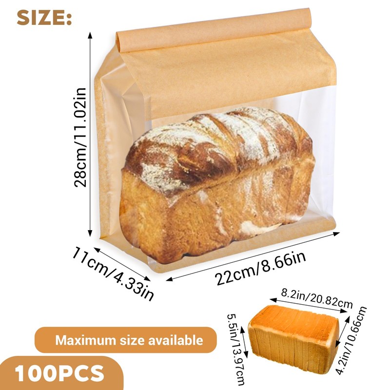 100 Pcs Heavy Duty Large Paper Bread Bags with Tin