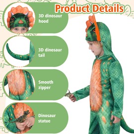 Sincere Party Sublimation Print Triceratops Dinosaur Costume for Little Boys and Girls, Dinosaur Romper with Triceratops Statue Toy for 5-6 Years