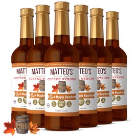 Matteo's Maple Bourbon Syrup for Coffee, Lattes, Cappuccinos & Desserts – Sugar-Free Sweetener for Beverages, Keto Friendly, Zero Calories, Indulgent Flavor, Non-Alcoholic, 33.8oz (6pk)