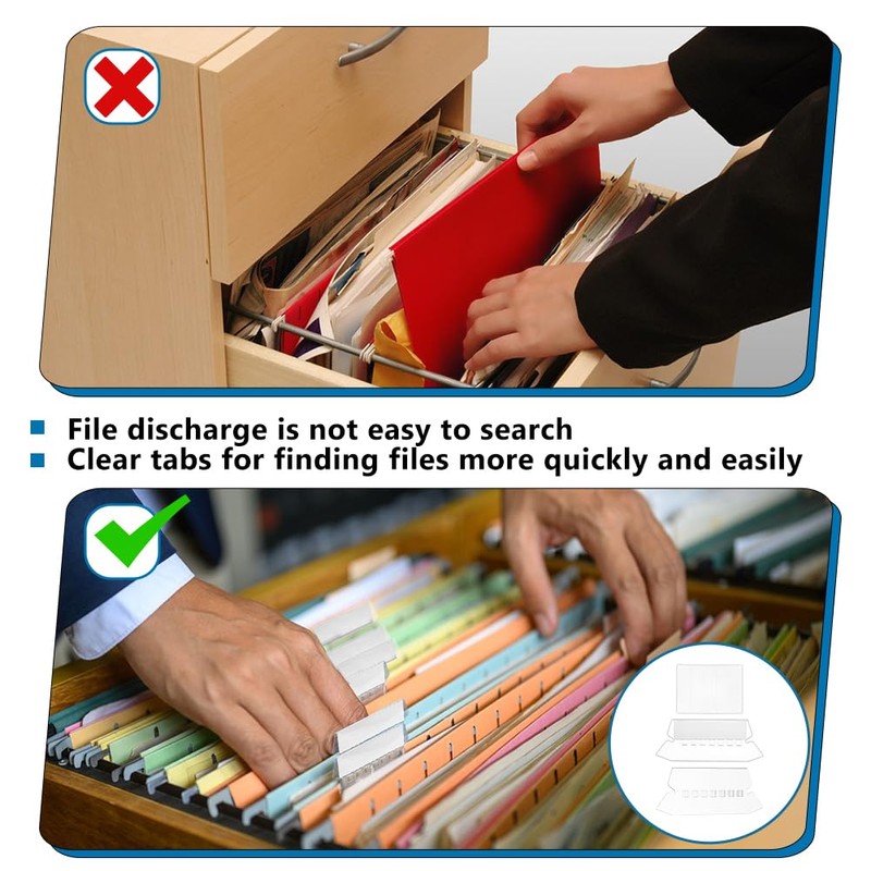 FINGERINSPIRE 120Pcs Hanging File Folder Tabs, 77x31mm Clear PVC Insertable