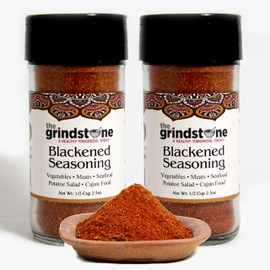 The Grindstone, Blackened Seasoning, Fish & Seafood rubs and Seasonings, Non-GMO Spice, Hand Blended Spices, 2.50 oz. Glass Bottle with Sifter, Pack of 2