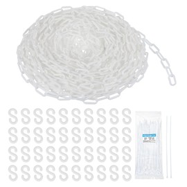 MECCANIXITY Plastic Chain 200 FT/61 M, Safety Chain White Plastic Chain Link Barrier with Zip Ties and S-Hooks for Crowd Control Queue Line Fence Decoration