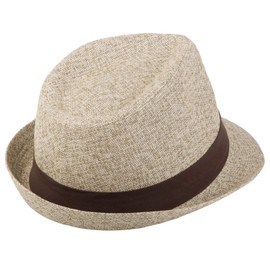 styleBREAKER Trilby 04025002 Unisex Lightweight Paper Hat with Contrasting Trim, Mottled beige / dark brown