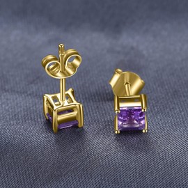 JewelryPalace Square Cut Real Gemstone Stud Earrings Silver 925 Women's Jewellery Set, Earrings Silver Birthstone Girls, Stud Earrings Silver Small with Stone Women Rose Gold, Gemstone, Amethyst
