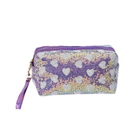 MOSSTYUS Glitter Cosmetic Pouch Makeup Bag Sequin Travel Organizer Multi-Purpose Toiletry Case Pencil Holder,Purple Heart