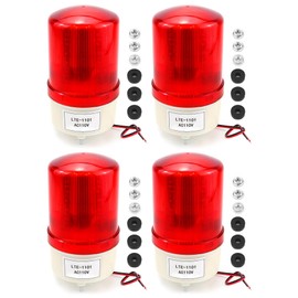 QWORK Industrial LED Rotating Strobe Beacon Warning Lights, 4 Pack Signal Alarm Tower Lamp, AC 110V LED Rotating Strobe Beacon Emergency Warning Light, Flashes Per Minute 72, No Buzzer, Red