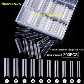 Puntas de uñas postizas curvadas largas en C curvas, 200 unidades por caja XL alargar C curvas, uñas postizas cuadradas de acrílico francés de alta ca