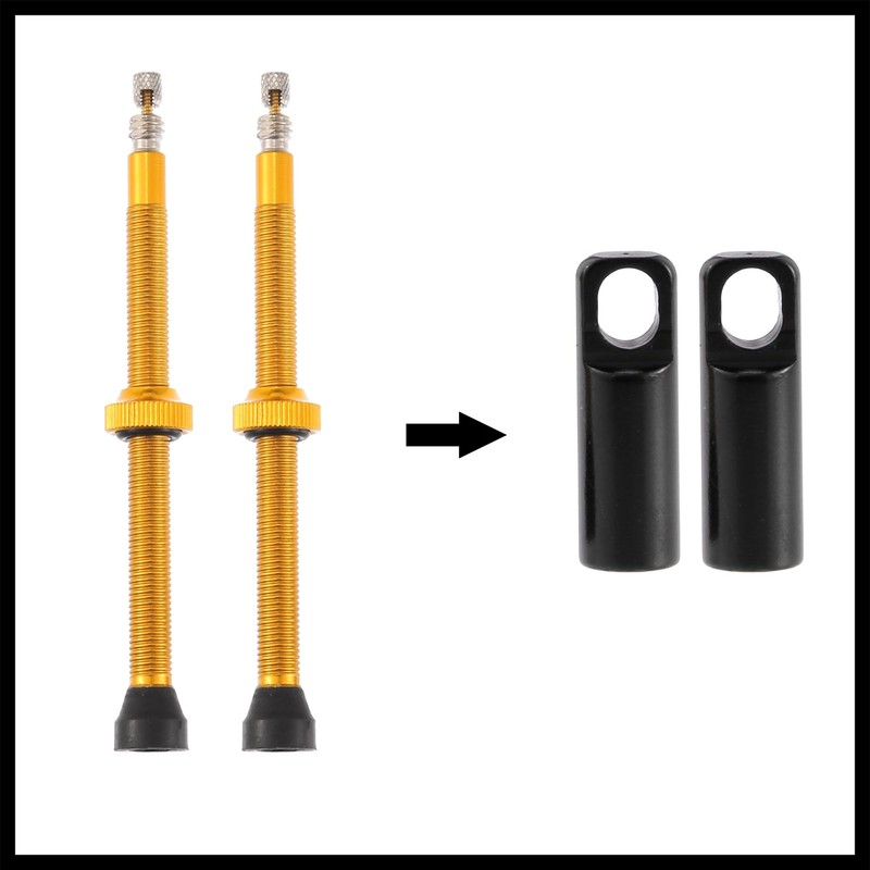 Hihaha 2pcs Aluminum Alloy 80mm Bike Tubeless Valve Stems Gold
