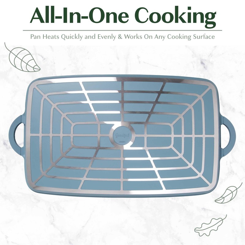 Goodful All-in-One Double Burner Griddle, Ceramic Nonstick, Durable Cast Aluminum,