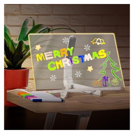 Acrylic Dry Erase Board with Light,Led Note Board with Colors,Led Acrylic Message Board with Stand as Night Light for Room,Office,Store,Creative Message Board with 7 Markers-11.8 * 7.9in