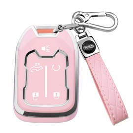 XIYANG TRADE for GMC Key Fob Cover with Keychain，Key Case Shell TPU Full Protection Compatible with GMC Chevy Acadia Sierra Terrain Silverado 1500 2500HD 3500HD (Pink, 5 Button)