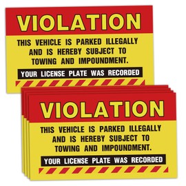 50 Parking Violation Stickers, Violation - Vehicle Illegally Parked, Your License Plate was Recorded, Violation Warning Notice - Large Size 5 X 9 inches.