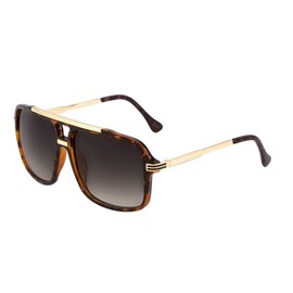 Evidence Metal & Plastic Hip Hop Flat Top Aviator Sunglasses (Tortoise & Gold Frame, Black)