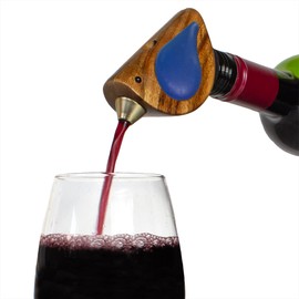 Songbird Specialties Wine Bottle Pourer, Fun Wine Pourer Spout Sings While It Pours, Airtight Wine Bottle Sealer, Acacia Wood with Blue Wings