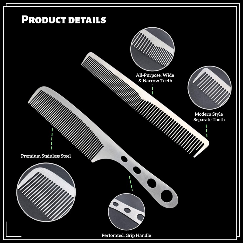 2 Pcs Metal Comb, Stainless Steel Fine Tooth Comb Set,