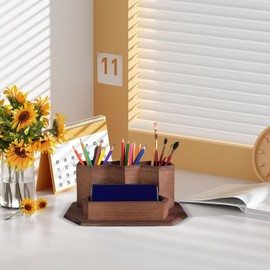 Wood Pencil Holder - Pencil Storage Organizer,4-Compartment Utensil Marker Storage Art Organizer Wood for Art Studio Kitchen Home Office School Dorm Room Library Workshop