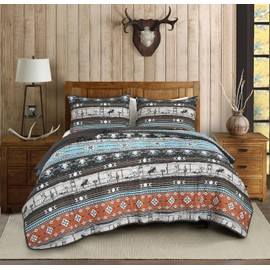 Chezmoi Collection Boone 2-Piece Southwestern Cowboys Rodeo Quilt Set Twin - Multicolor Blue Brown Beige Clay Printed Microfiber Lightweight Bedspread Set for All Season
