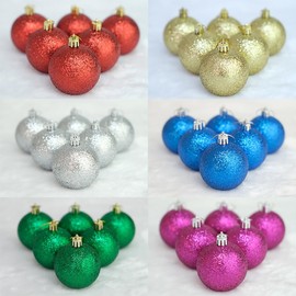 Christmas Ball Ornaments 60mm 24ct Christmas Balls Essential Christmas Tree Decorations Shatterproof Christmas Decor Plastic Christmas Ornaments Balls Christmas Party Decorations (Glitter-6cm/6color)