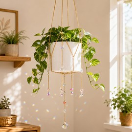 Sun Catcher Plant Hanger with Beads, Glass Crystal Ball Decor