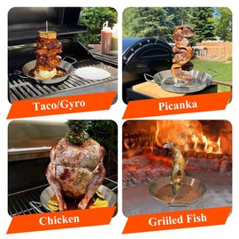 BBQ Vertical Skewer Pan Stainless Steel Gyro Spit Shawarma Stand for oven, Al Pastor Skewer for Grill, El Pastor Hack for Tacos Al Pastor Chicken, Brazilian, with 8",10" stick