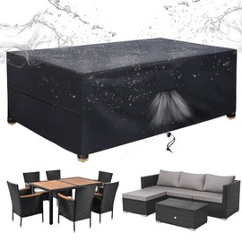 SIRUITON Cover for Garden Furniture Rectangular Seating Set Waterproof Protective Cover, Garden Tables and Furniture Sets, Garden Furniture Sofa, Dustproof Outdoor Black