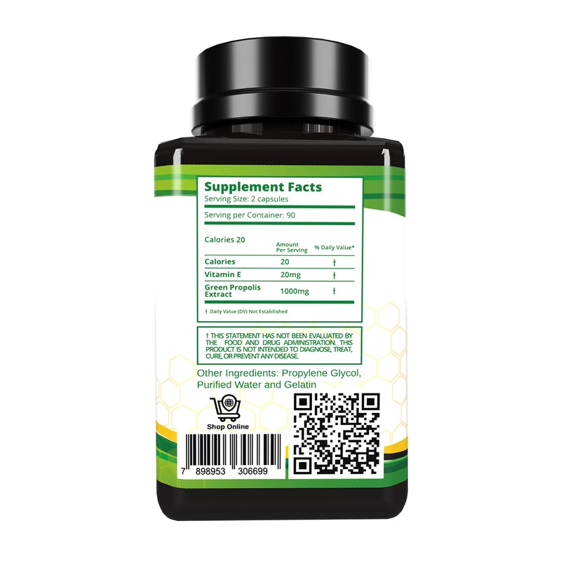 Propolis Health Propolis Capsules 1000mg-Daily with Vitamin E Per dose
