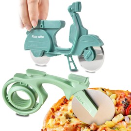 GZYYANG Pizza Cutter Motorcycle 2 Pieces, Pizza Cutter with Dual Sharp Cutting Wheel & Stand, Funny Pizza Cutter, Stainless Steel Plastic Pizza Roller, Novelty Pizza Cutter