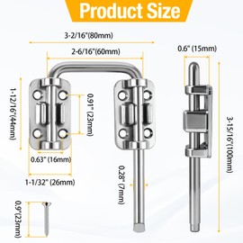 Sliding Door Loop Lock, Stainless Steel Home Security U Patio Door Loop Latch 90/180 Degree Patio Door Latch Multi-Angle Loop Bolt Lock for Barn, Garden, Fence Gate, Window, Garage (Silver, 1Pack)