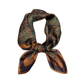 JERLA 100% Pure Mulberry Silk Square Scarf for Hair-26''x26'' Women Men Natural Silk Neckerchief Headscarf (Paisley brown)