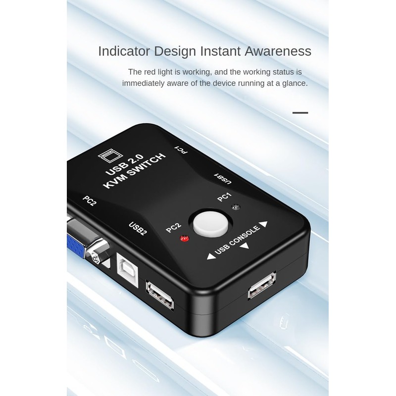 USB 2.0 KVM Switch, 2-Port VGA Display Sharing Device, 1080P